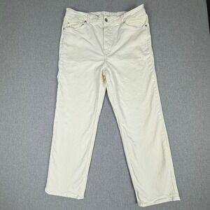 HM Off White High Waisted Straight Leg Jeans Size 16 Cream Denim Neutral Basic